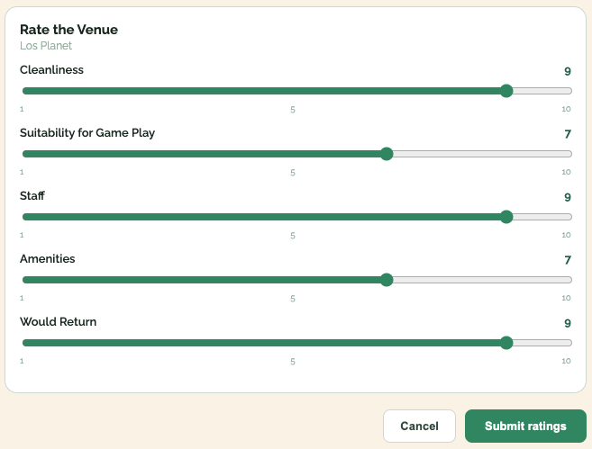 Rate the Venue feedback form